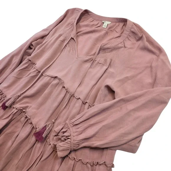 Cato Boho Peasant Top L Pink Tiered Tassel Ruffle Sleeve Cottagecore Festival - Picture 5 of 10